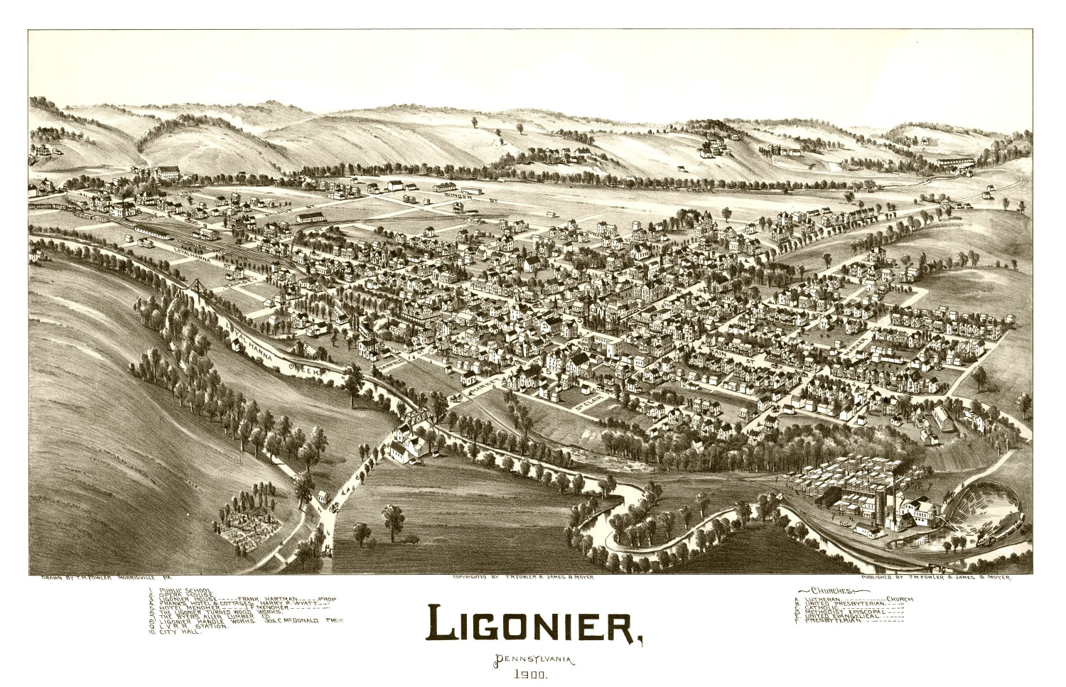Vintage Map of Ligonier, Pennsylvania 1900