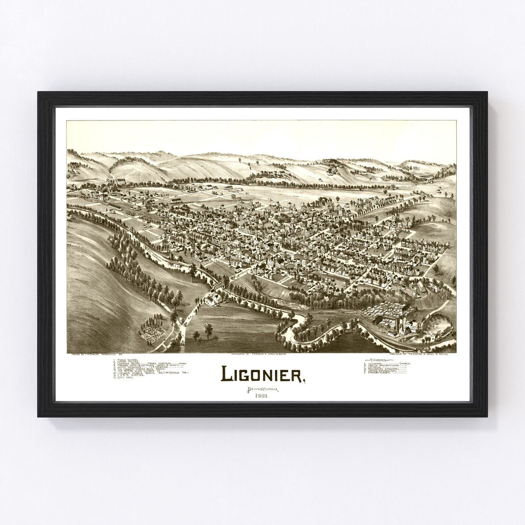 Vintage Map of Ligonier, Pennsylvania 1900