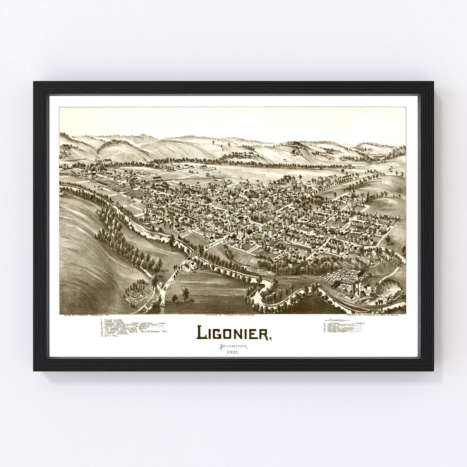 Vintage Map of Ligonier, Pennsylvania 1900