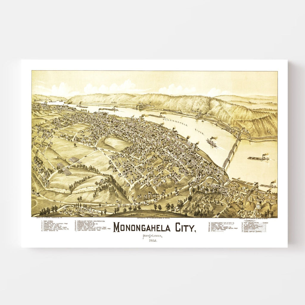 Vintage Map of Monongahela City, Pennsylvania 1902