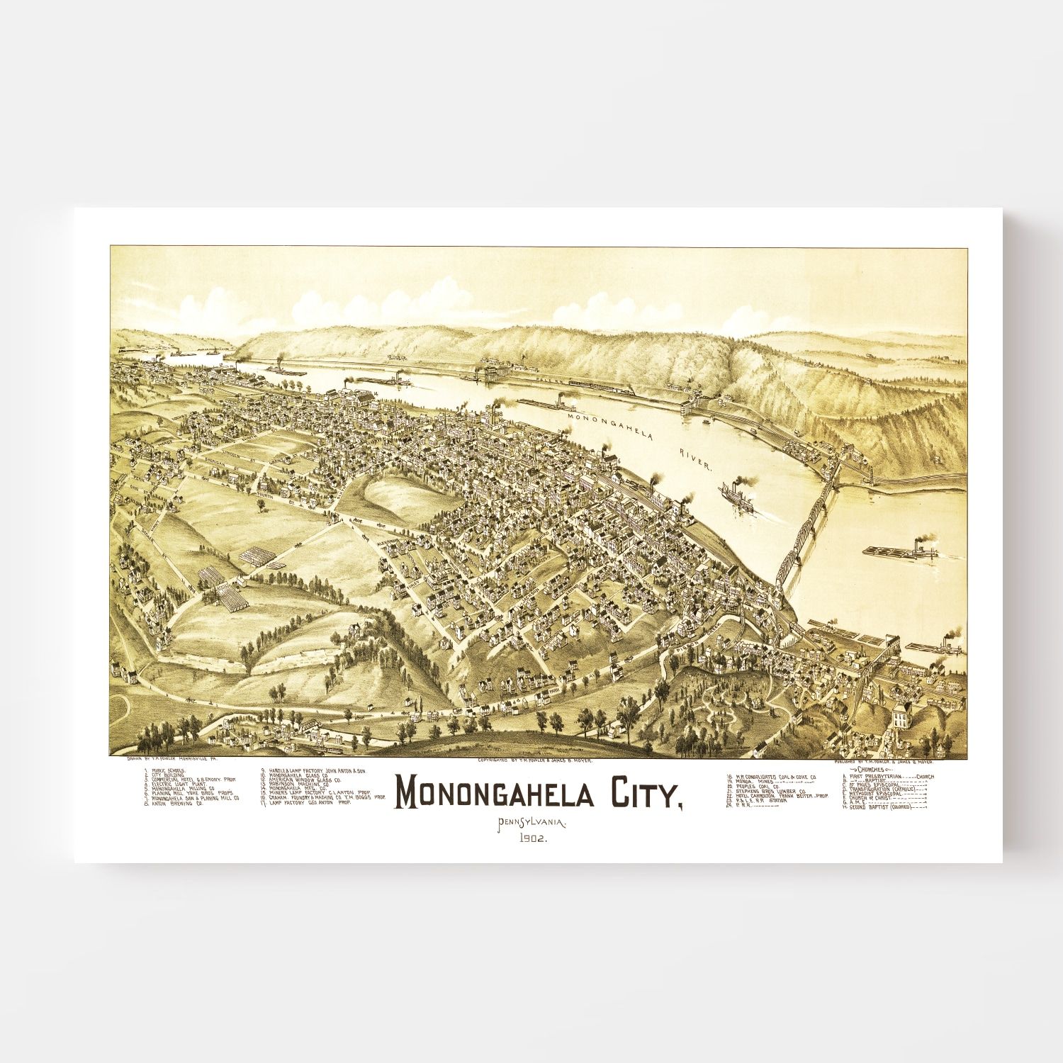 Vintage Map of Monongahela City, Pennsylvania 1902