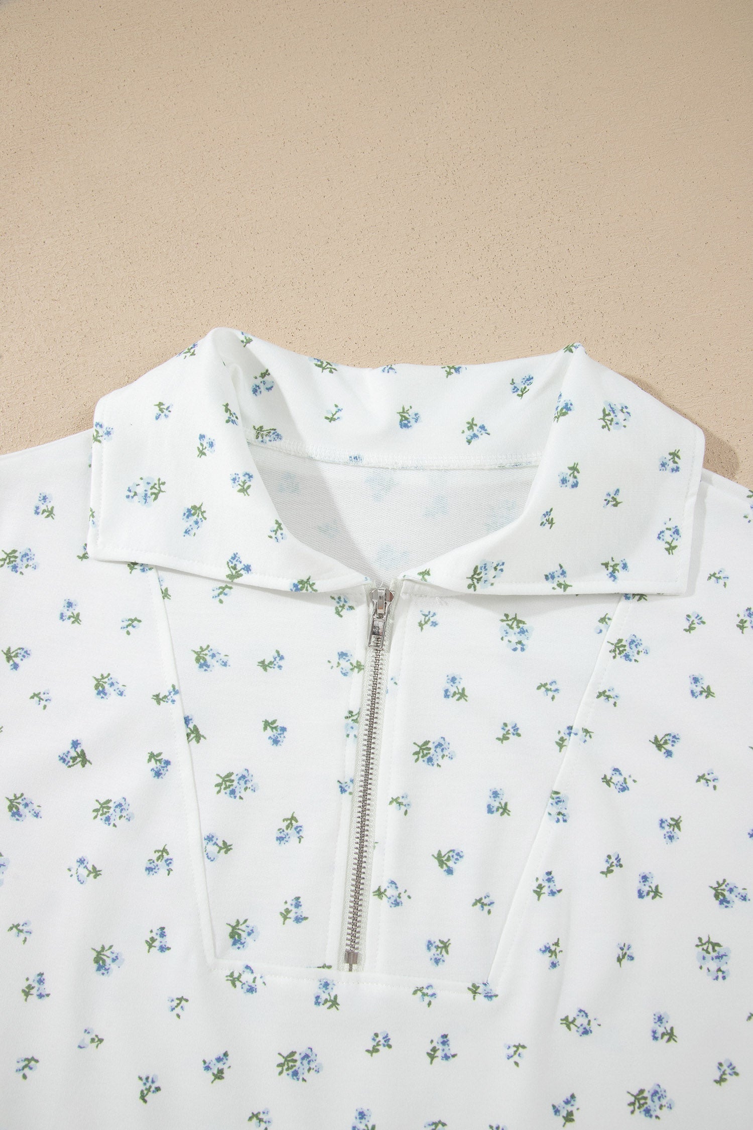 Floral Half Zip Top & Drawstring Shorts Set