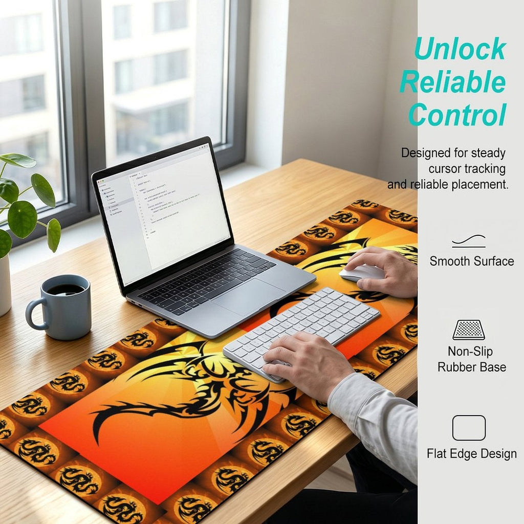 Orange Fire Dragon Custom Gaming Mousepad with Rounded Corners - 47.2" x 17.7"