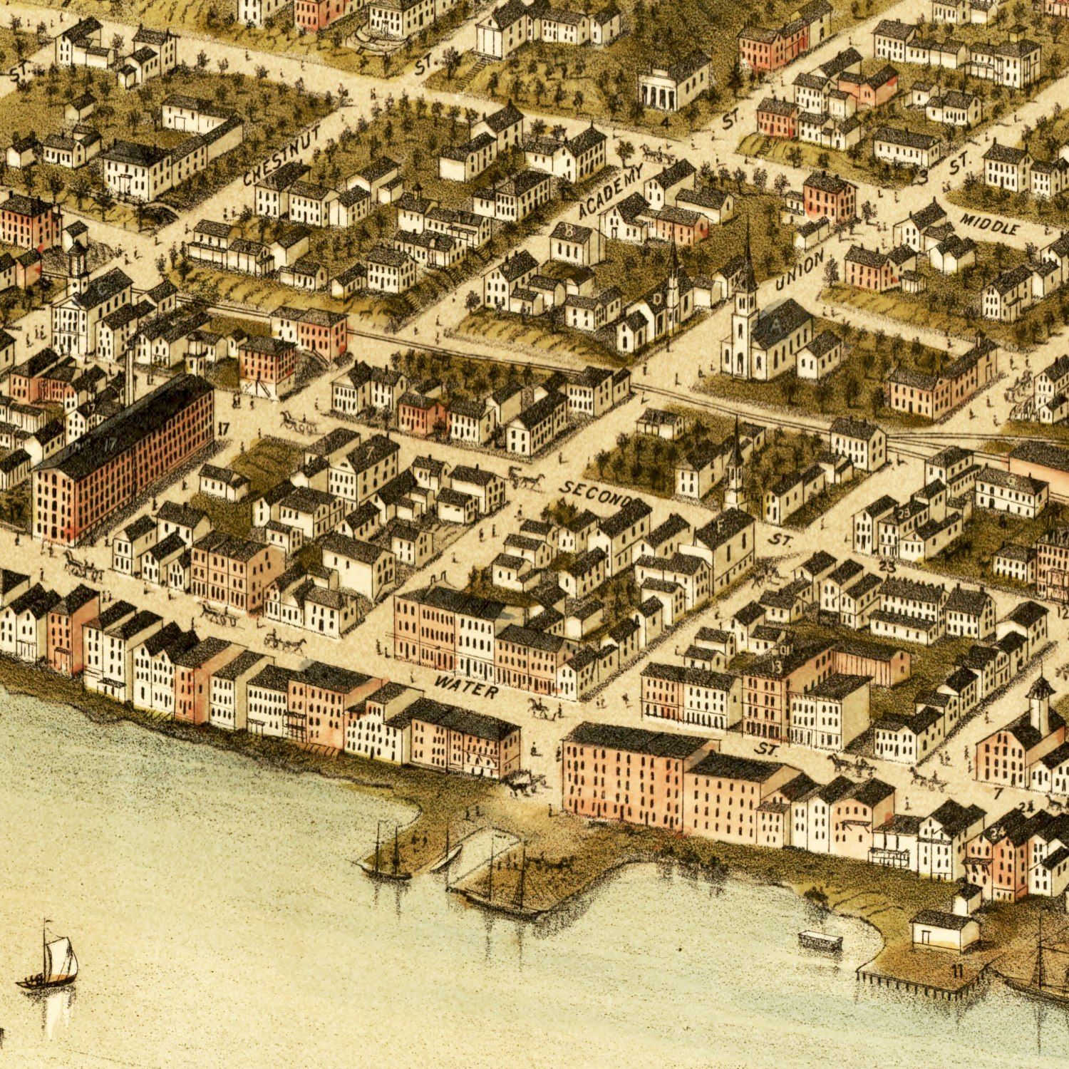 Vintage Map of Hallowell, Maine 1878