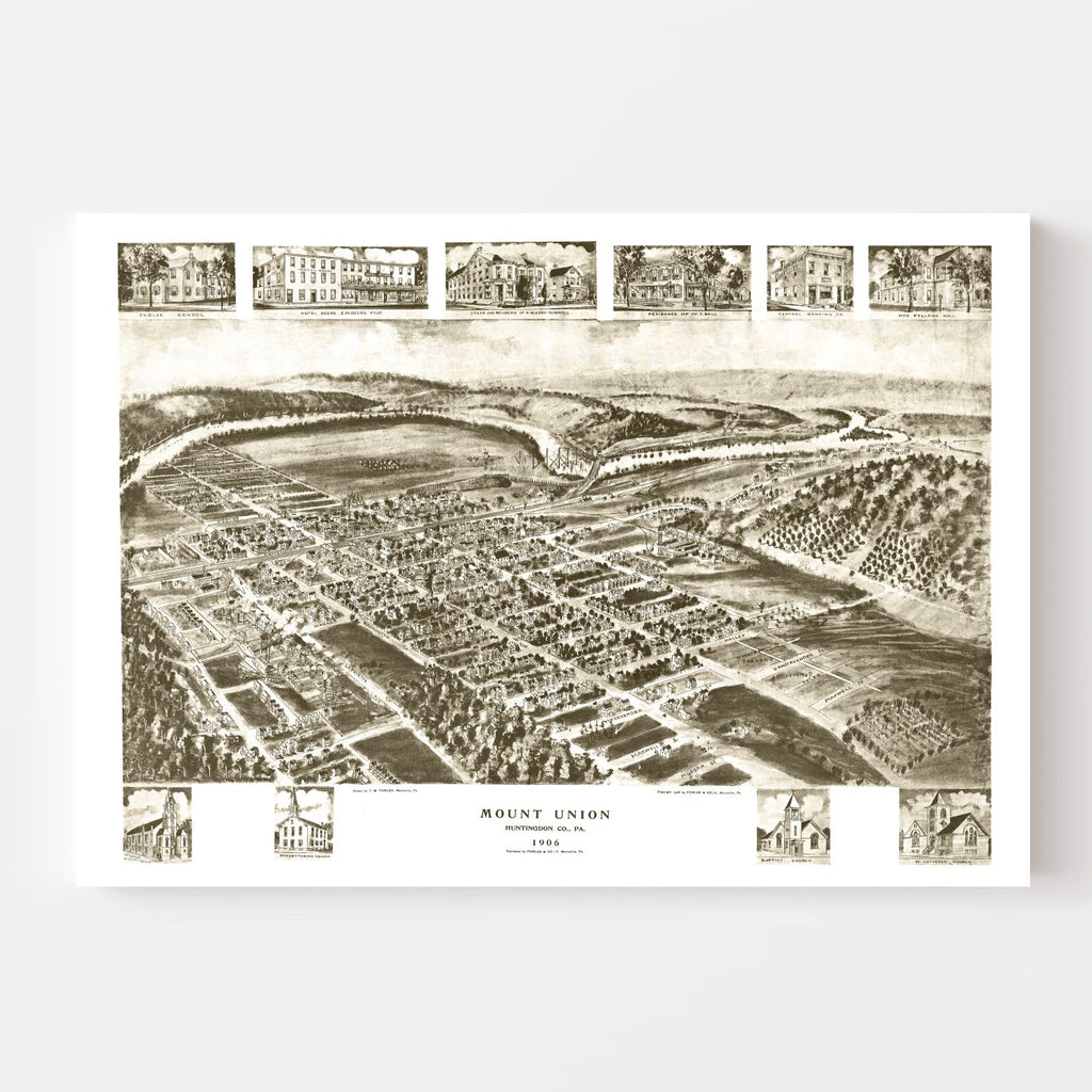 Vintage Map of Mount Union, Pennsylvania 1906