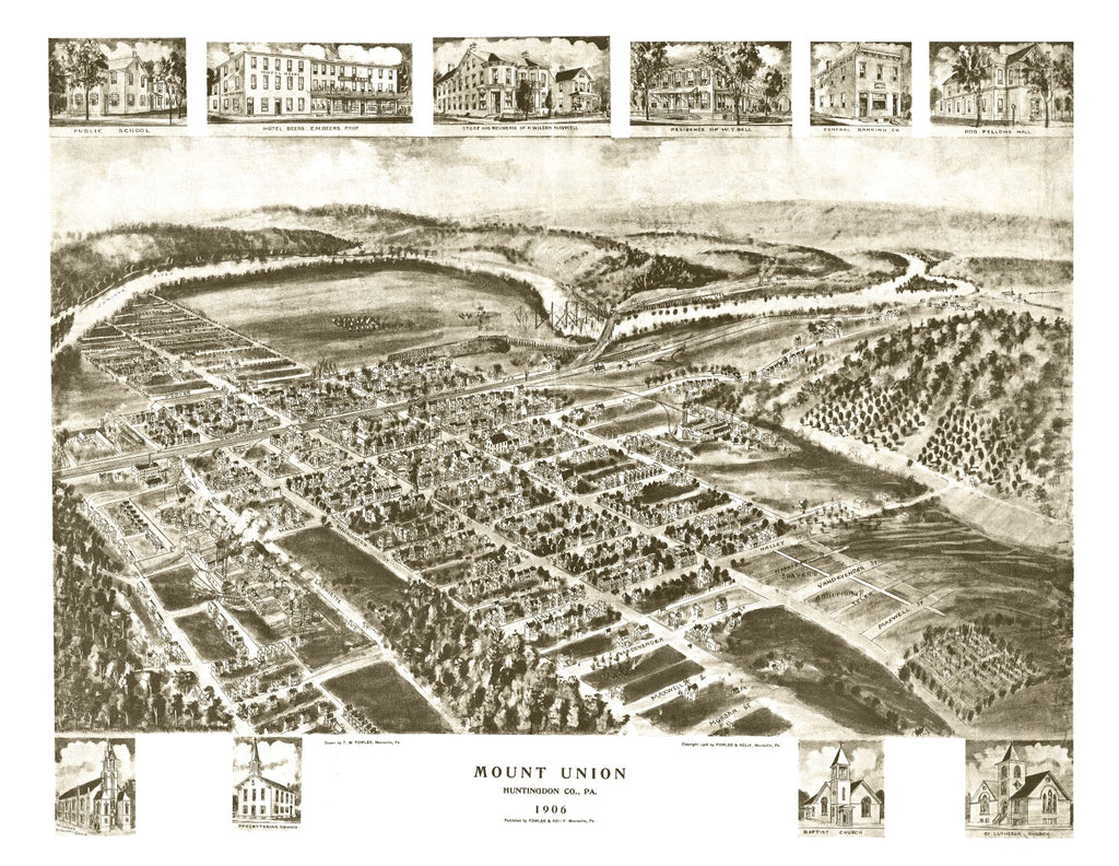 Vintage Map of Mount Union, Pennsylvania 1906