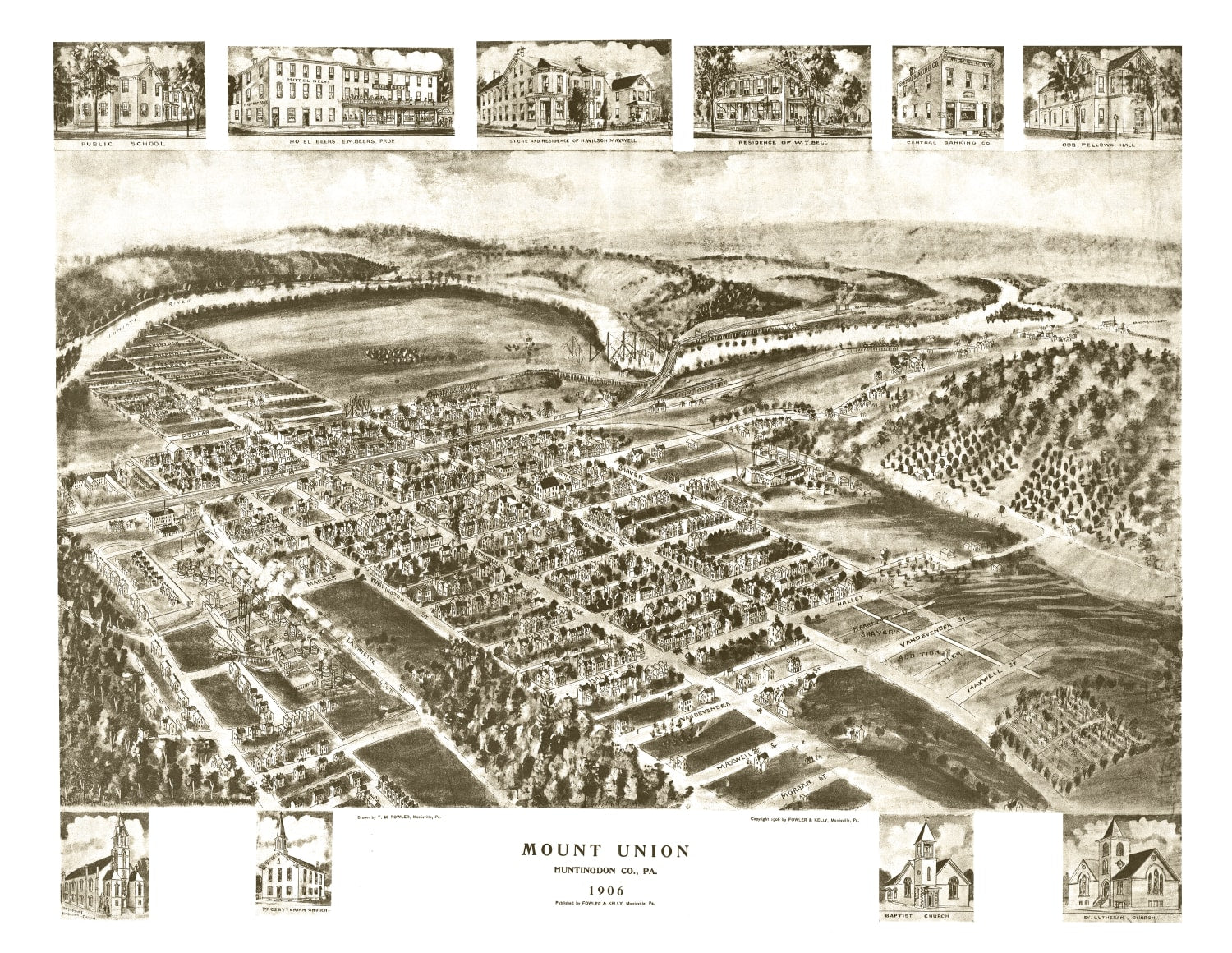 Vintage Map of Mount Union, Pennsylvania 1906