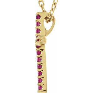14K Yellow Gold Natural Ruby Petite Cross 16" Necklace