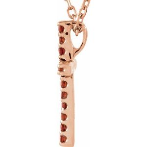 14K Rose Gold Natural Mozambique Garnet Petite Cross 16" Necklace