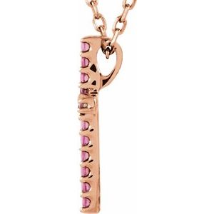 14K Rose Gold Natural Pink Tourmaline Petite Cross 16" Necklace
