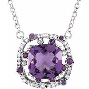 14K White Gold Natural Amethyst & 1/6 CTW Natural Diamond 16" Necklace