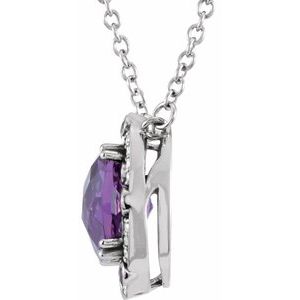 14K White Gold Natural Amethyst & 1/6 CTW Natural Diamond 16" Necklace