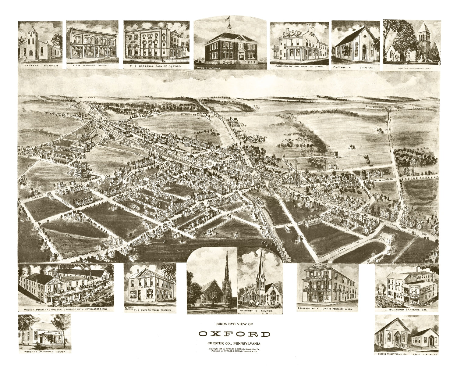 Vintage Map of Oxford, Pennsylvania 1907