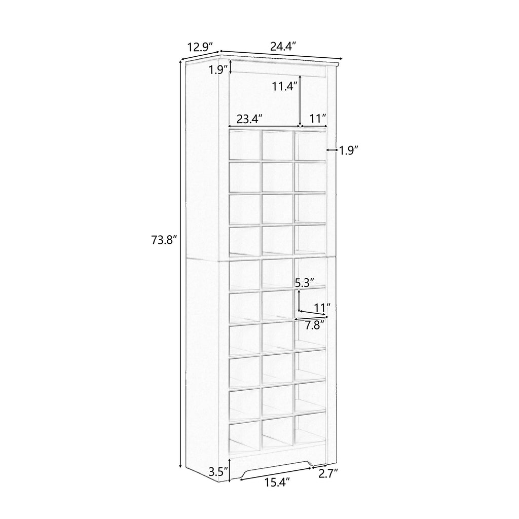 ON-TREND Stylish Design 30 Shoe Cubby Console, Contemporary Shoe Cabinet with Multiple Storage Capacity, Free Standing Tall Cabinet with Versatile Use for Hallway,  Bedroom, Black