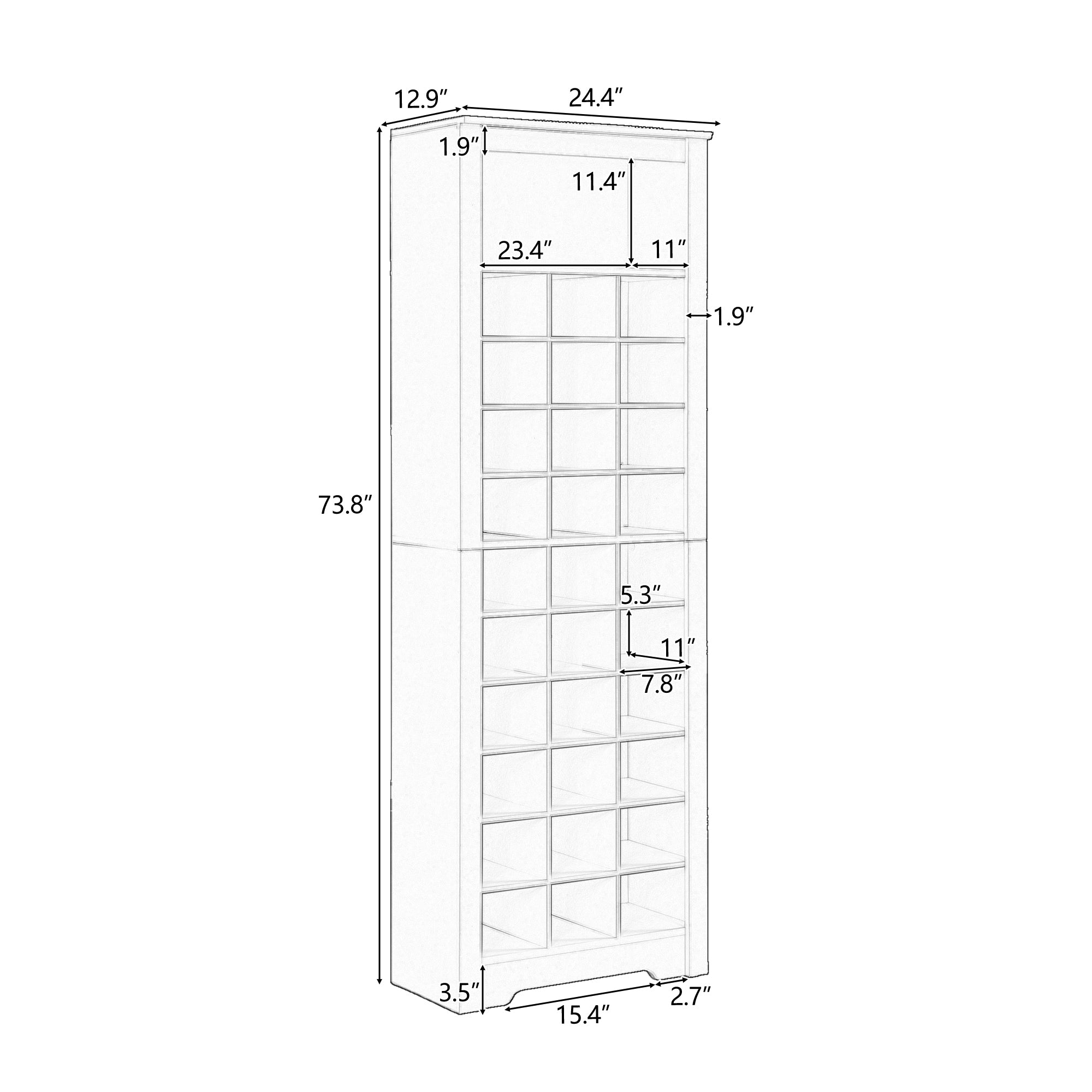 ON-TREND Stylish Design 30 Shoe Cubby Console, Contemporary Shoe Cabinet with Multiple Storage Capacity, Free Standing Tall Cabinet with Versatile Use for Hallway,  Bedroom, Black
