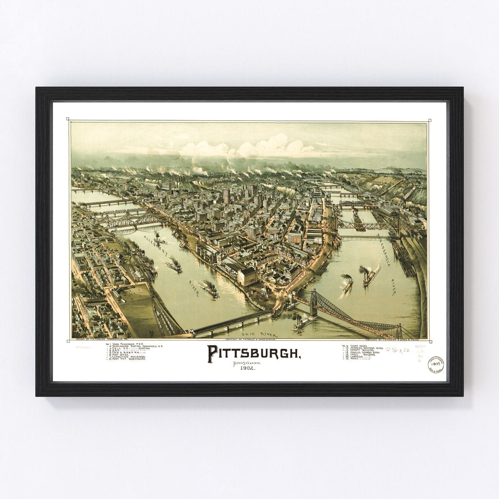 Vintage Map of Pittsburgh, Pennsylvania 1902