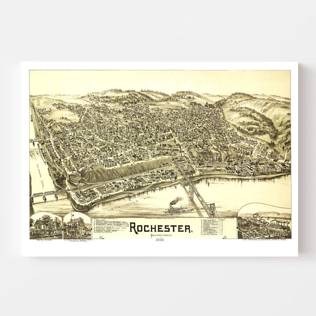 Vintage Map of Rochester, Pennsylvania 1900