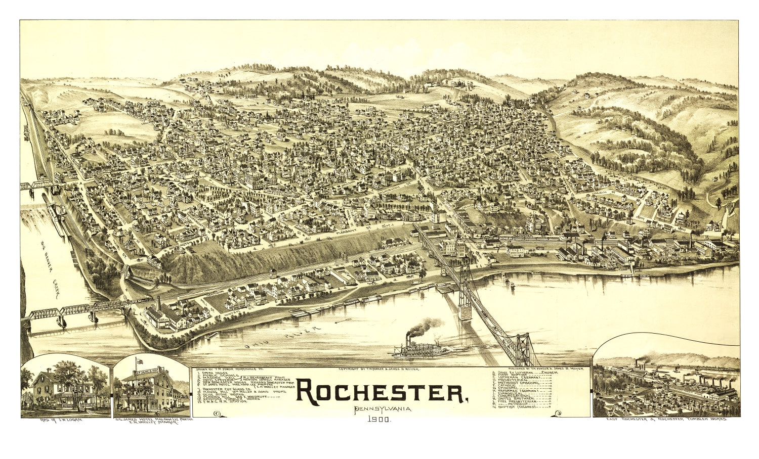 Vintage Map of Rochester, Pennsylvania 1900