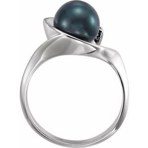 14K White Gold Cultured Black Akoya Pearl & .03 CTW Natural Diamond Ring