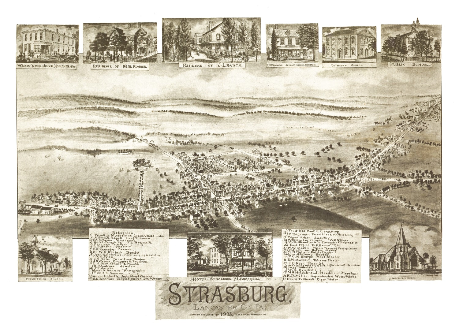 Vintage Map of Strasburg, Pennsylvania 1903