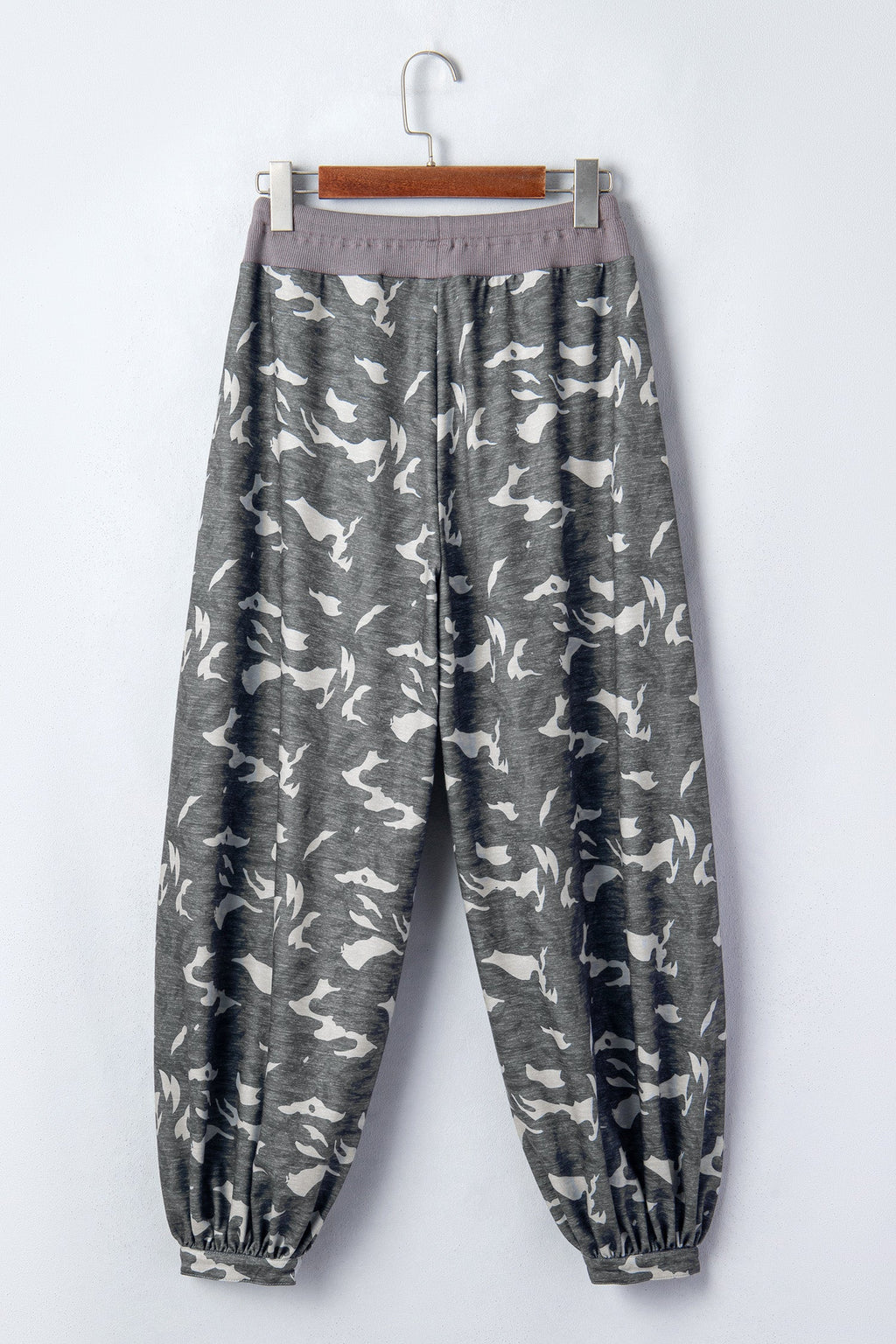 Camo Drawstring Contrast Waistband Barrel Cargo Pants