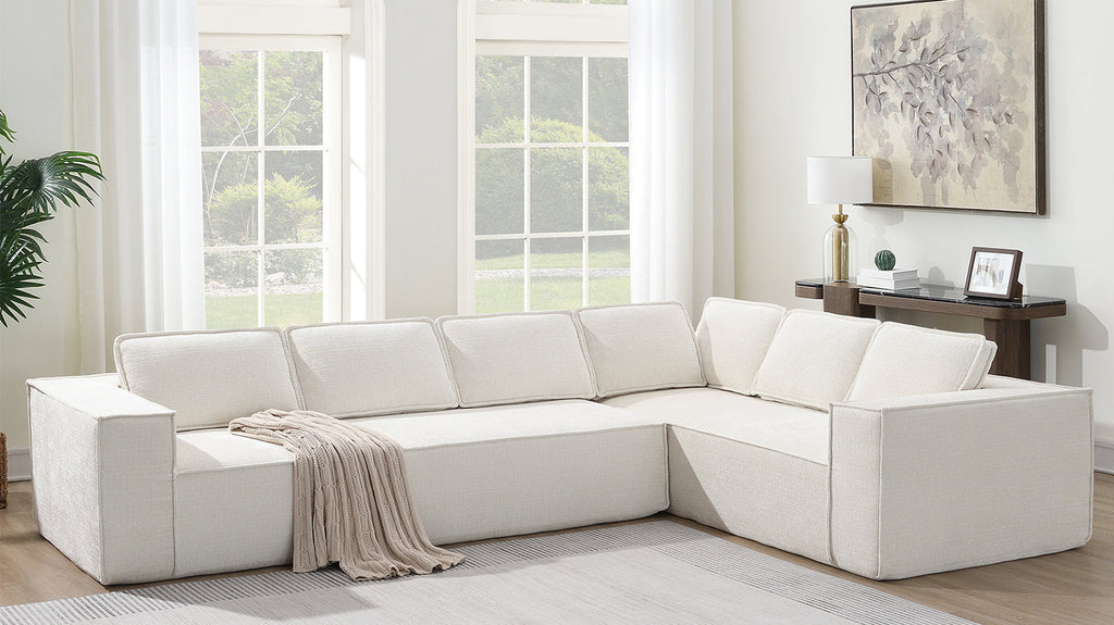 [VIDEO+New]129.5' Minimalist Style Modular Sectional Sofa,6 Seat Wrinkle-resistant Chenille Couch Set,2 PC Free Combination,Modern L-Shaped Cloud Sofa Set for Living Room,No Assembly Require,3 Colors