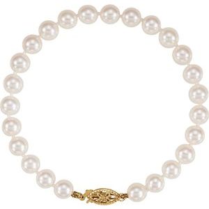 14K Yellow Gold Cultured White Akoya Pearl 7" Bracelet