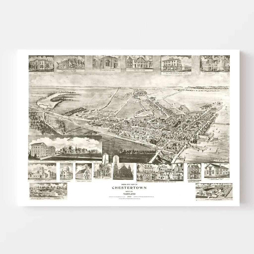Vintage Map of Chestertown, Maryland 1907