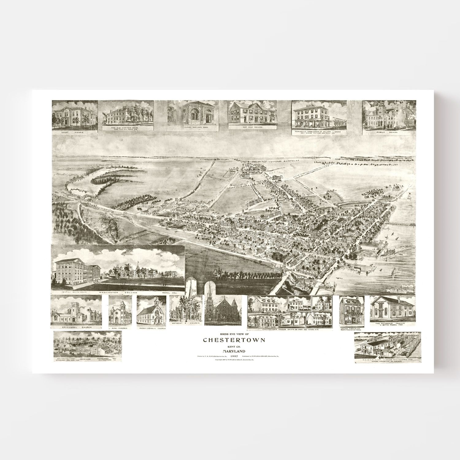 Vintage Map of Chestertown, Maryland 1907