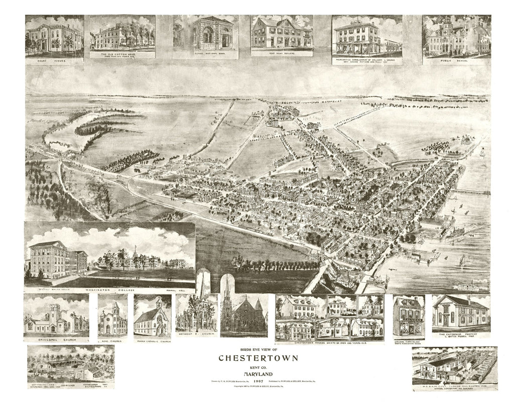 Vintage Map of Chestertown, Maryland 1907
