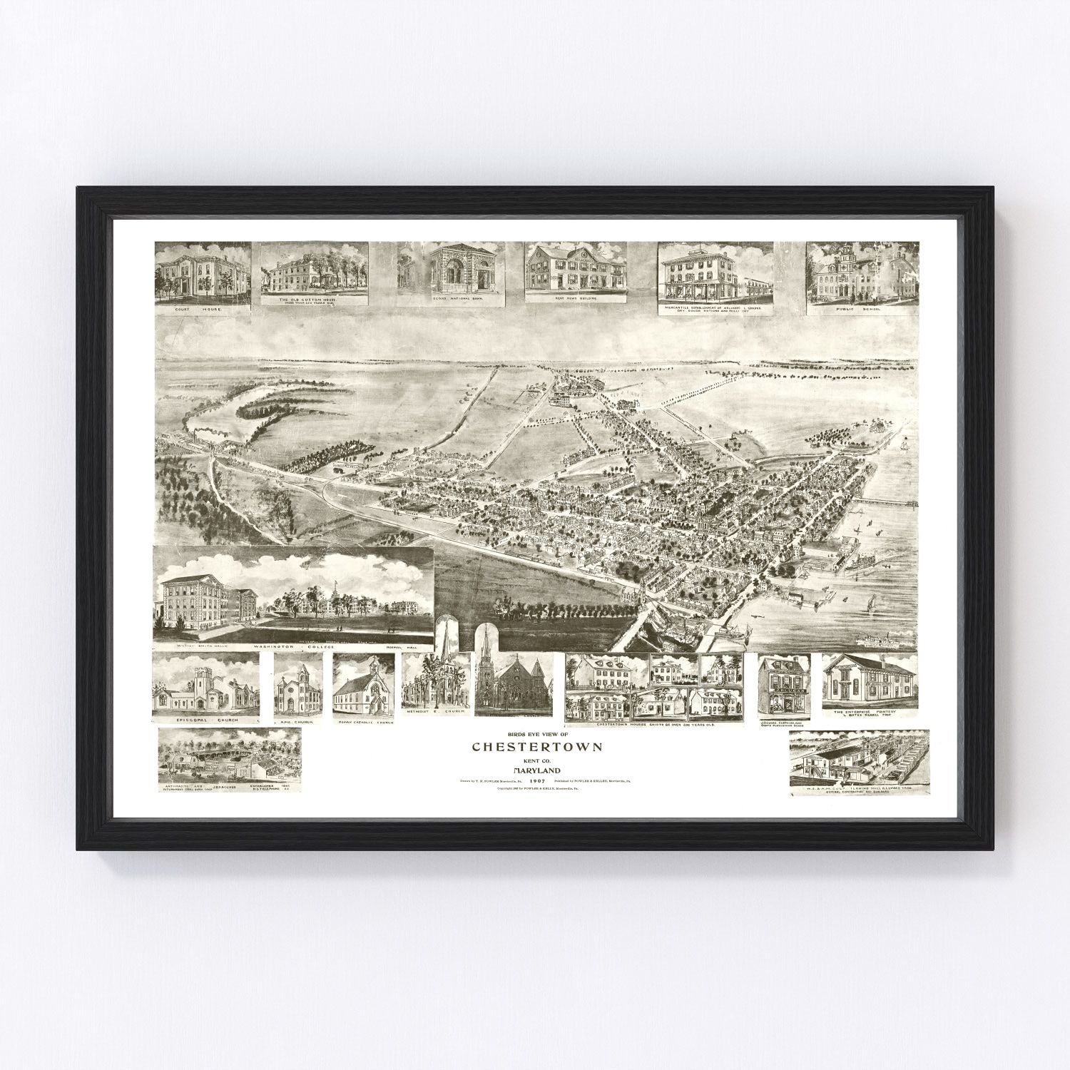 Vintage Map of Chestertown, Maryland 1907
