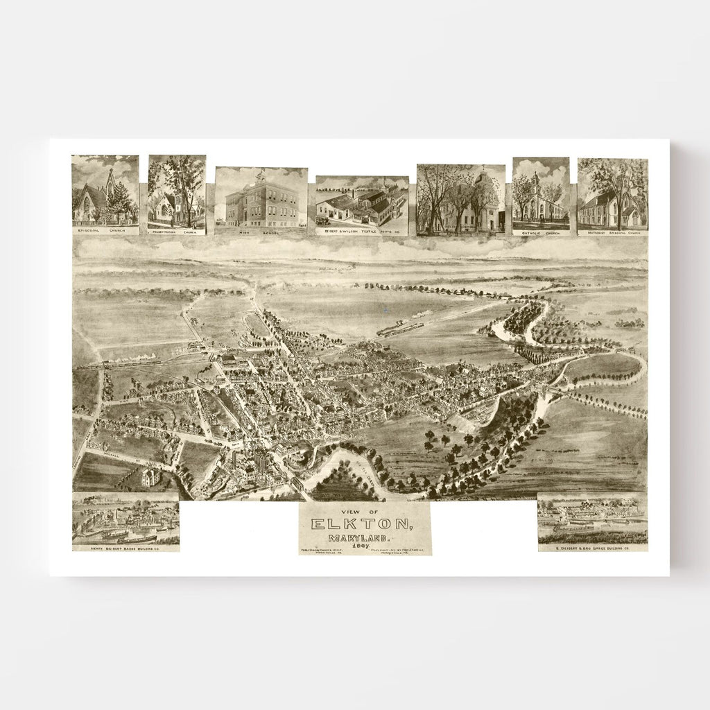 Vintage Map of Elkton, Maryland 1907