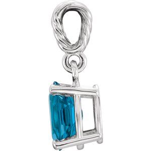 14K White Gold Natural London Blue Topaz Rope Pendant