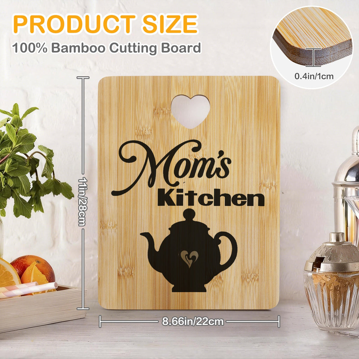 Mom's Kitchen with Teapot Bamboo Cutting Board | Ships from USA