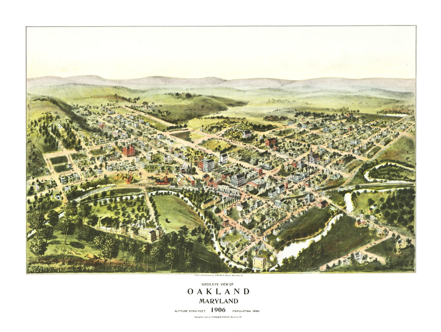 Vintage Map of Oakland, Maryland 1906