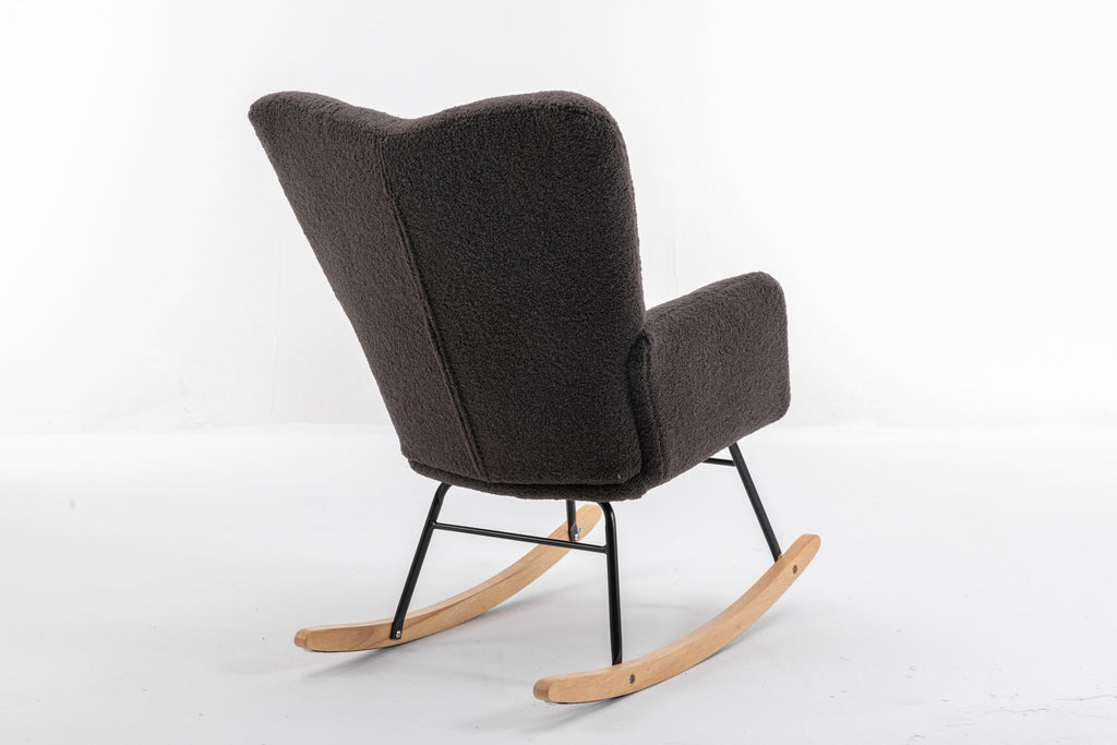 050-Teddy Fabric Rocking Gilder Nursery Chair For Living Room Indoor,Dark Gray