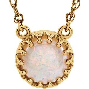 14K Yellow Gold 8 mm Natural White Opal Crown 18" Necklace