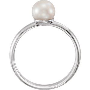 Platinum 6.5-7 mm Cultured White Freshwater Pearl Ring