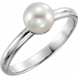 14K White Gold 6.5-7 mm Cultured White Freshwater Pearl Ring