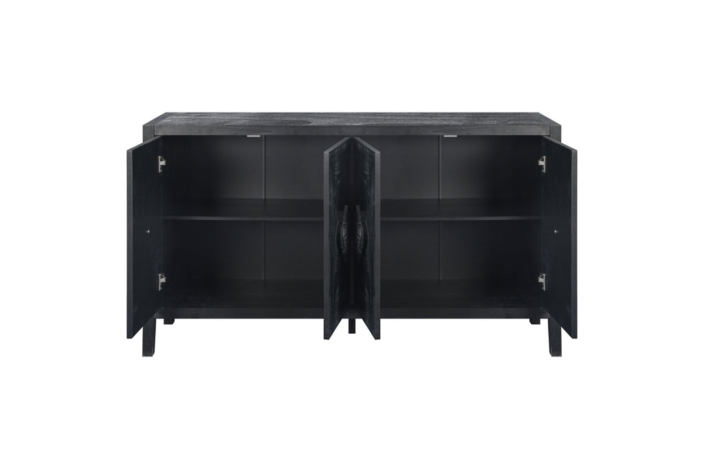 Carved Flower Door Handle, Antique Four Door Cabinet for Living Room Kitchen Hallway (Black)