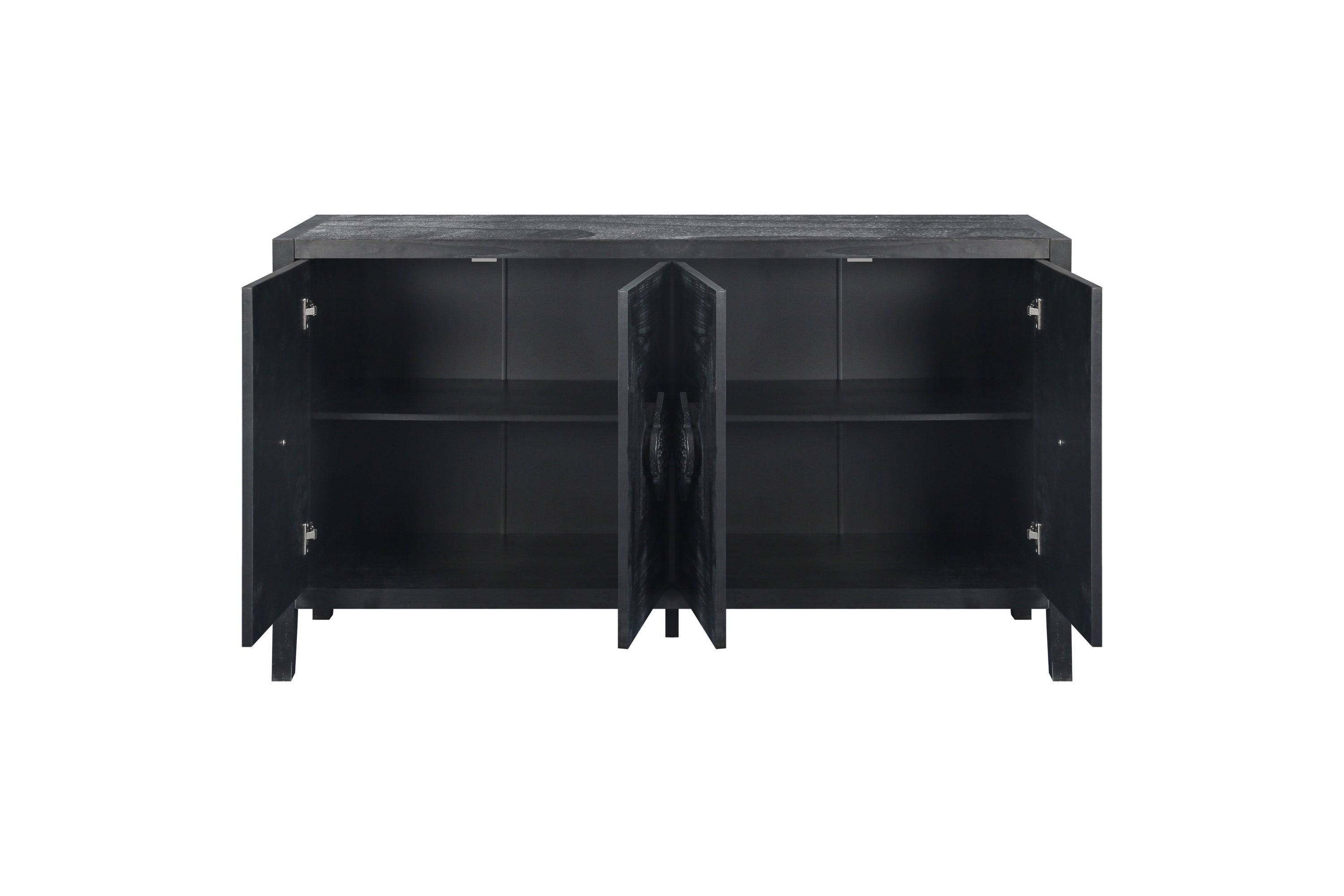 Carved Flower Door Handle, Antique Four Door Cabinet for Living Room Kitchen Hallway (Black)