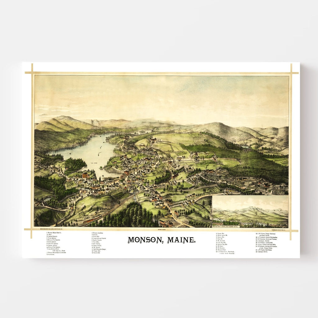 Vintage Map of Monson, Maine 1889