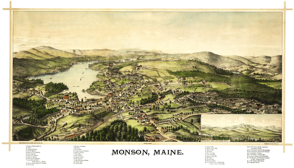 Vintage Map of Monson, Maine 1889