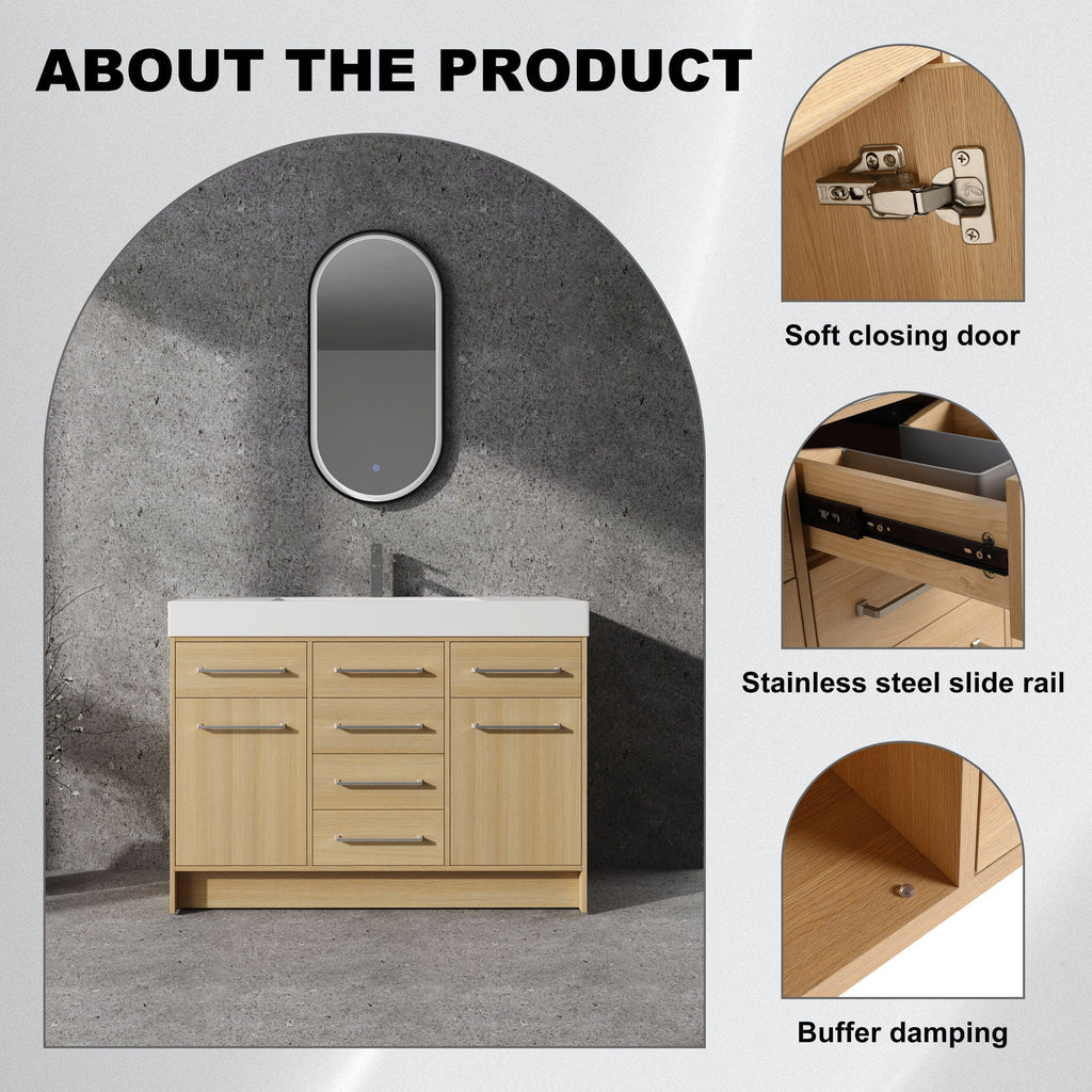 Freestanding Bathroom Vanity With Resin Sink, Soft-Closing Doors And Drawers