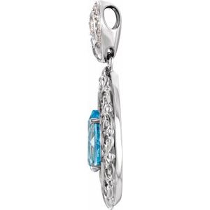 Platinum Natural Swiss Blue Topaz & 1/2 CTW Natural Diamond Pendant