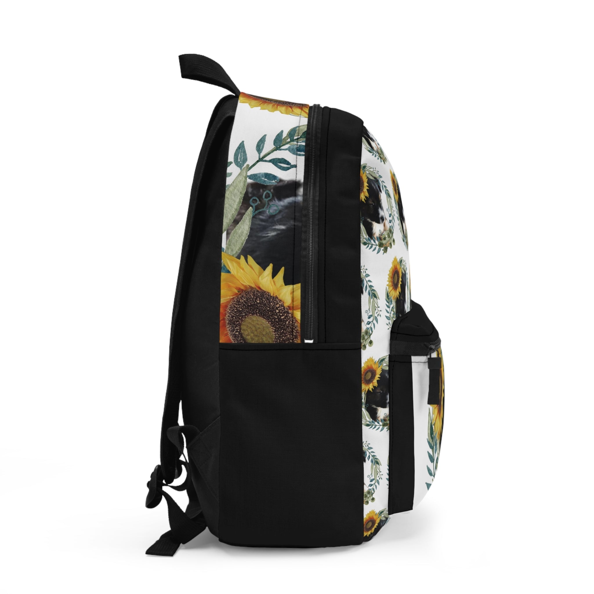 Cute Black Puppy with Sunflower Hat Backpack