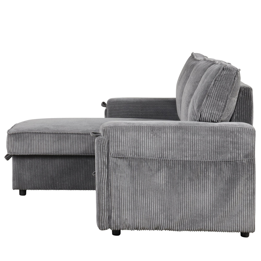 U_STYLE Upholstery Sleeper Sectional Sofa with Storage Bags and 2 cup holders  on Arms