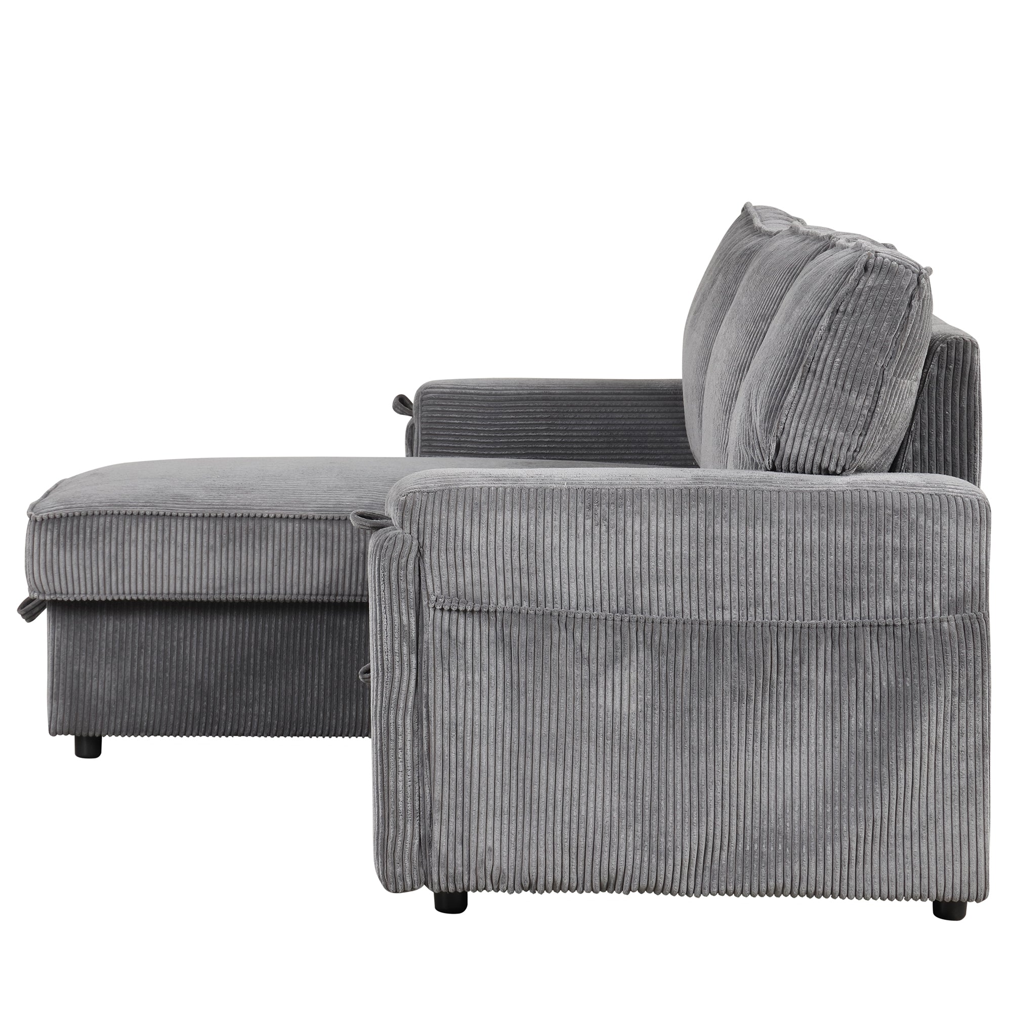 U_STYLE Upholstery Sleeper Sectional Sofa with Storage Bags and 2 cup holders  on Arms