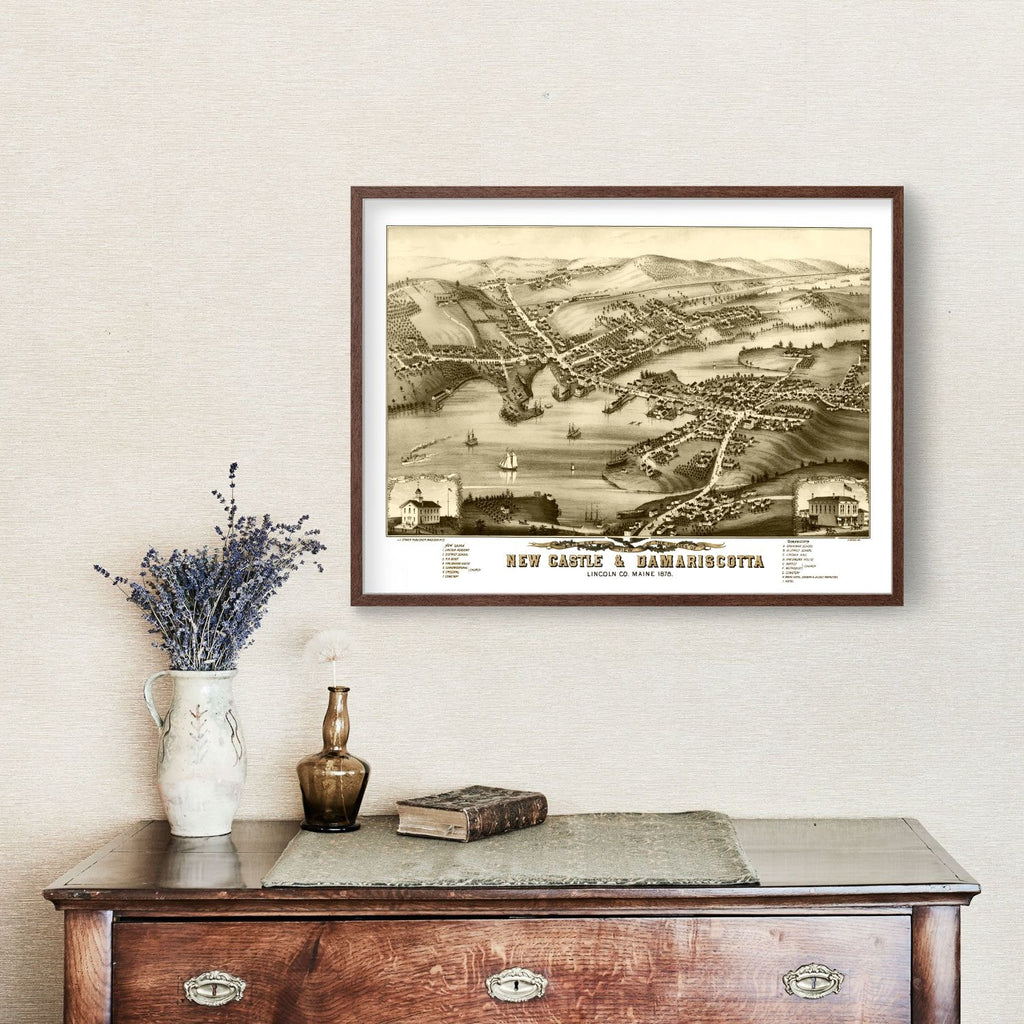 Vintage Map of New Castle & Damariscotta, Maine 1878