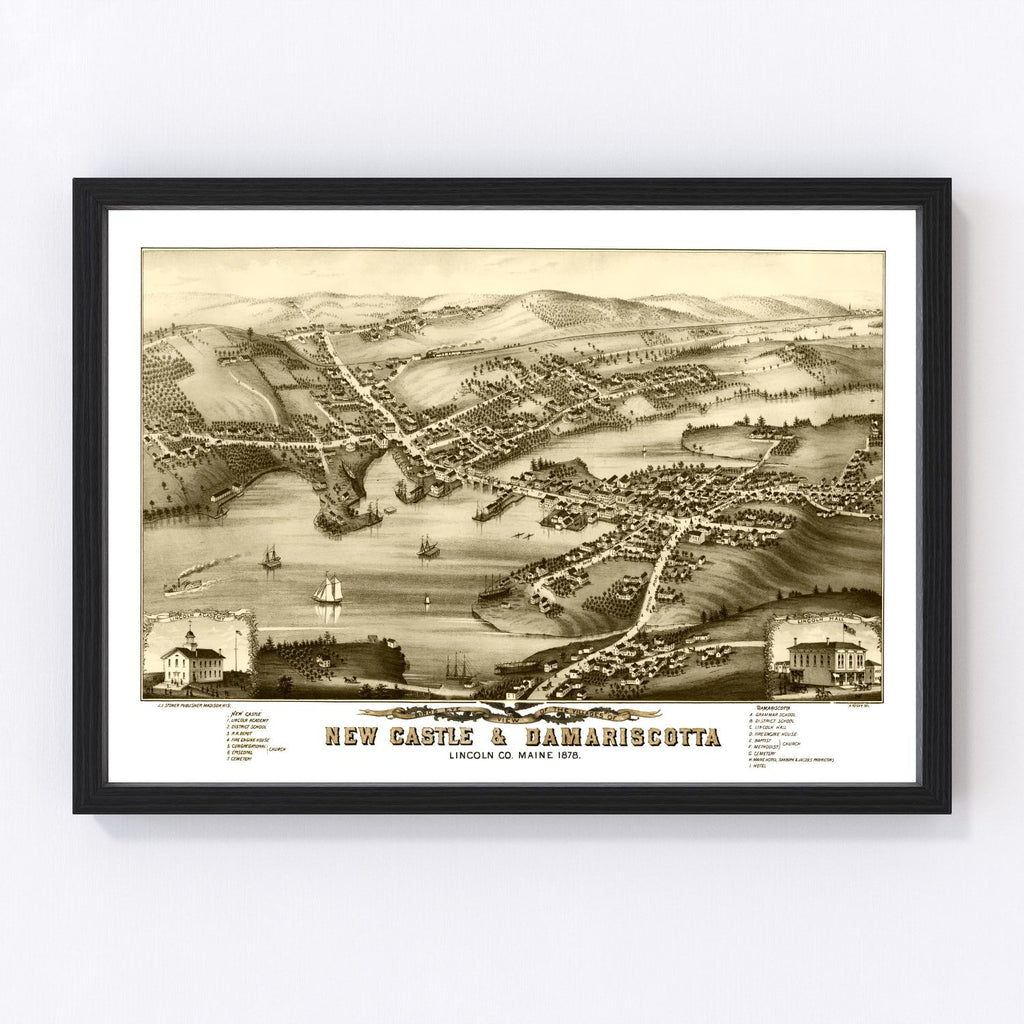 Vintage Map of New Castle & Damariscotta, Maine 1878